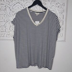 Laura Black Striped Cap Sleeve T-Shirt Contrasting Trim Plus Size 2X